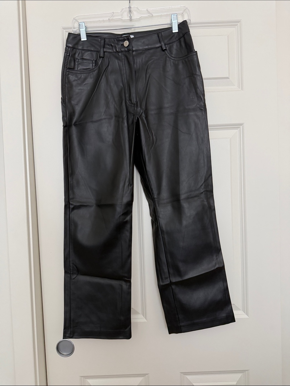 Crescent Black Faux Leather Straight-Leg Pants